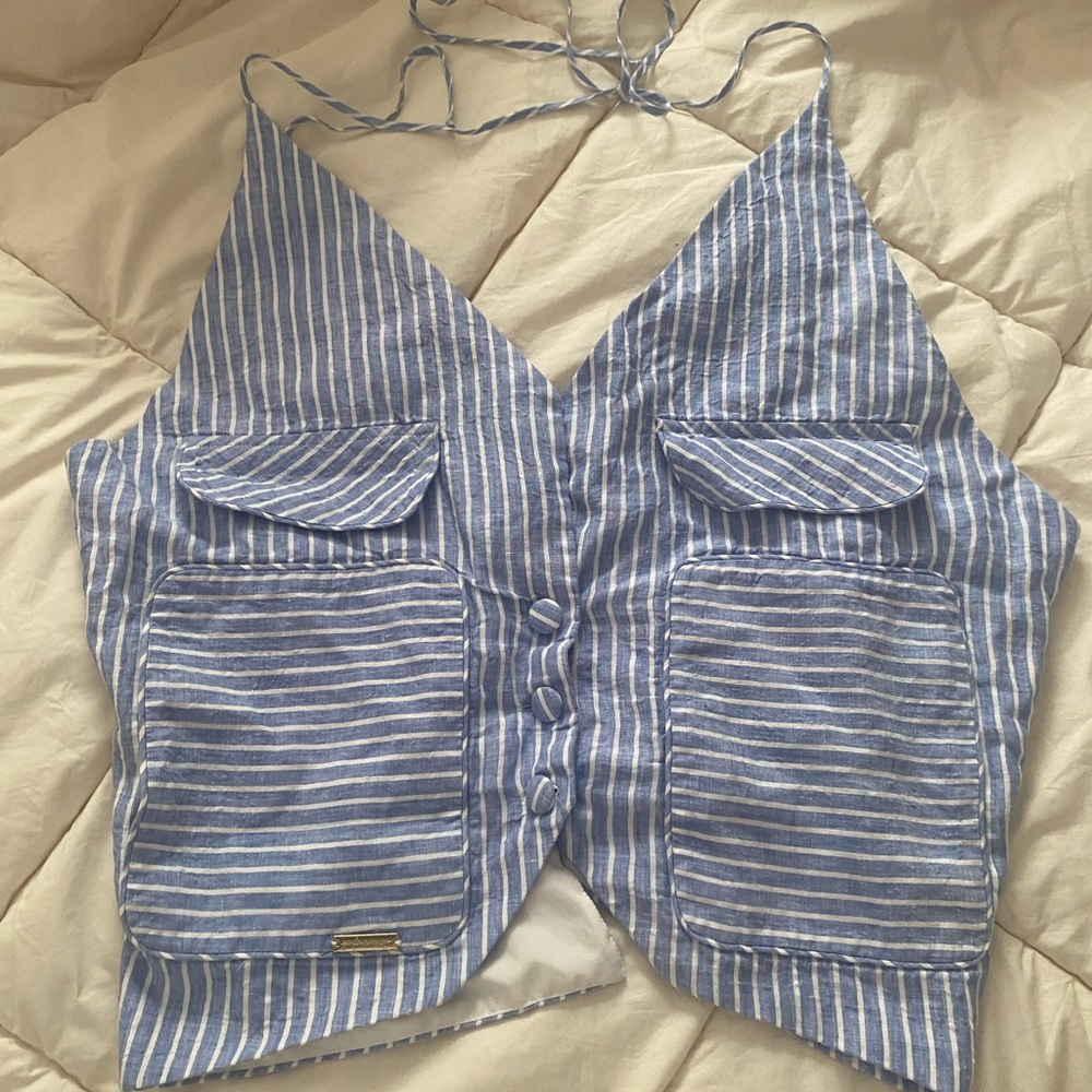 Paola Arango Blue and White Striped Vest